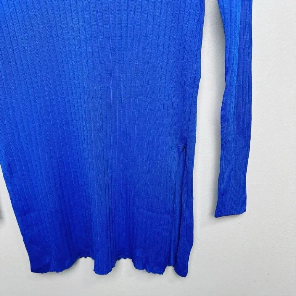 Zara Womens Size Medium Ribbed Royal Blue Slit Hem  Tunic Top - Picture 6 of 13